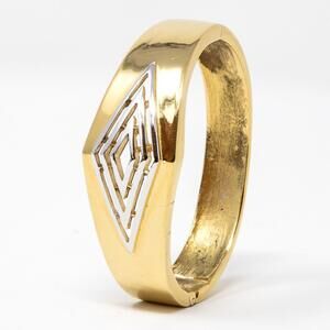 Vintage Trifari Gold Tone Geometric Hinged Bangle Bracelet Mid-Century Modern